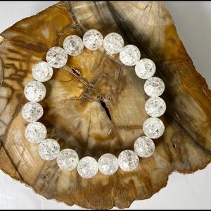 Crackle Quartz Fire & Ice Crystal Beaded Stretch Bracelet New